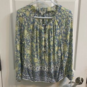 Lucky Brand Yellow Blue Floral Flowy Boho Top Blouse Women’s Medium Fairycore
